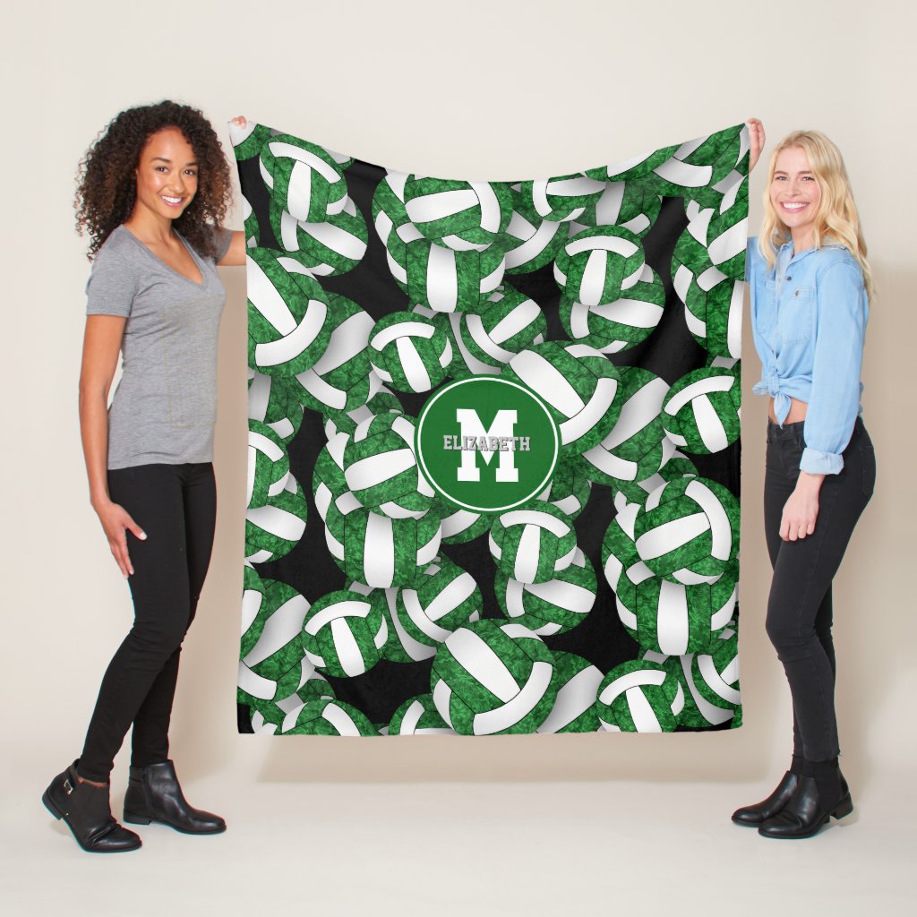 girly green white volleyball team colors fleece blanket