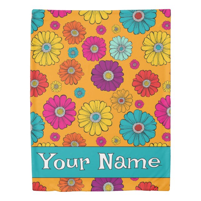Girly Groovy Retro Floral Reversible Duvet Cover (Front)