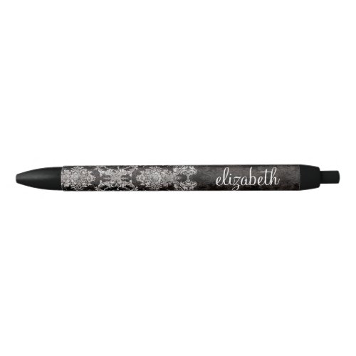 Girly Grunge Damask Pattern Custom Monogram Black Ink Pen