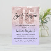 Girly Grunge Rose Gold Lilac Glitter Foil Sweet 16 Invitation (Standing Front)