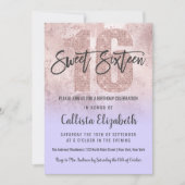 Girly Grunge Rose Gold Lilac Glitter Foil Sweet 16 Invitation (Front)