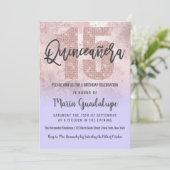 Girly Grunge Rose Gold Lilac Glitter Quinceañera Invitation (Standing Front)