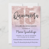 Girly Grunge Rose Gold Lilac Glitter Quinceañera Invitation (Front)