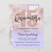 Girly Grunge Rose Gold Lilac Glitter Quinceañera Invitation Postcard (Front/Back)