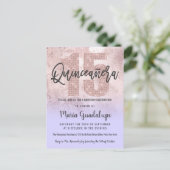 Girly Grunge Rose Gold Lilac Glitter Quinceañera Invitation Postcard (Standing Front)