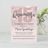 Girly Grunge Rose Gold Pink Glitter Quinceañera Invitation (Standing Front)