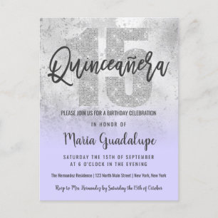 Girly Grunge Silver Lilac Glitter Foil Quinceañera Invitation Postcard