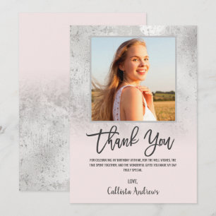 Girly Grunge Silver Pink Glitter Foil Photo Thank  You Card
