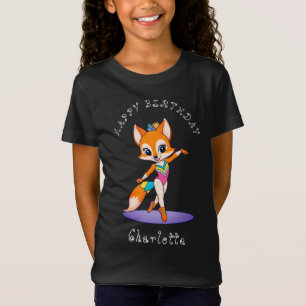 Girly Gymnastic Fox   Girls Birthday Black T-Shirt