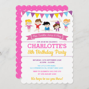 Girly Gymnastics Birthday Pink Gym Party Invitation