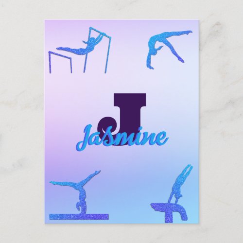 Girly Gymnastics Blue Purple Monogram Personalized Postcard