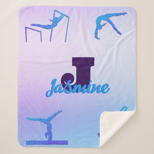 Girly Gymnastics Blue Purple Monogram Personalized Sherpa Blanket