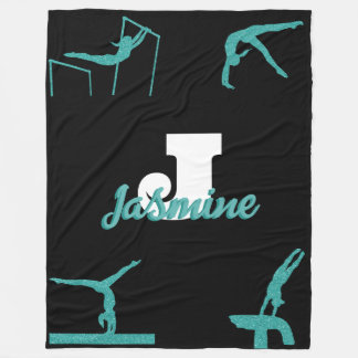 Girly Gymnastics Turquoise Monogram Personalized Fleece Blanket