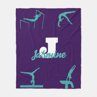 Girly Gymnastics Turquoise Monogram Personalized Fleece Blanket