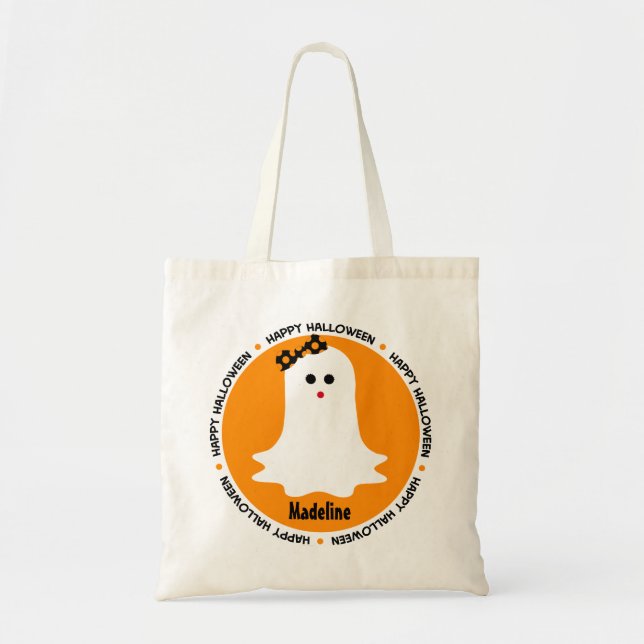 Girly Halloween Ghost Trick or Treat Bag (Front)
