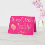Girly Happy 18th Birthday Name Ornate Pink Gold Card<br><div class="desc">An elegant feminine colored design of ornate typography in gold on a hot pink background for an 18th birthday. Happy Birthday is set in a decorative script, and the age is in a cordinating typeface with name in elegant script at the bottom. Easily personalize the name and message inside to...</div>