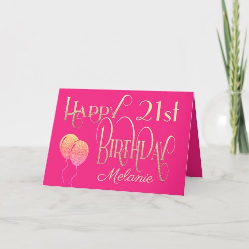Girly Happy 21st Birthday Name Ornate Pink Gold Card