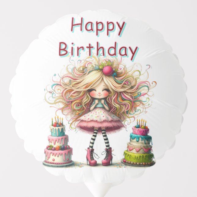 Girly Happy Birthday Balloon (Front)
