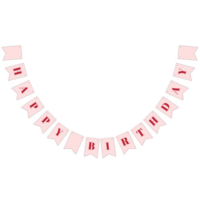 Girly Happy Birthday Blush Pink Red Birthday Bunting Flags (All)