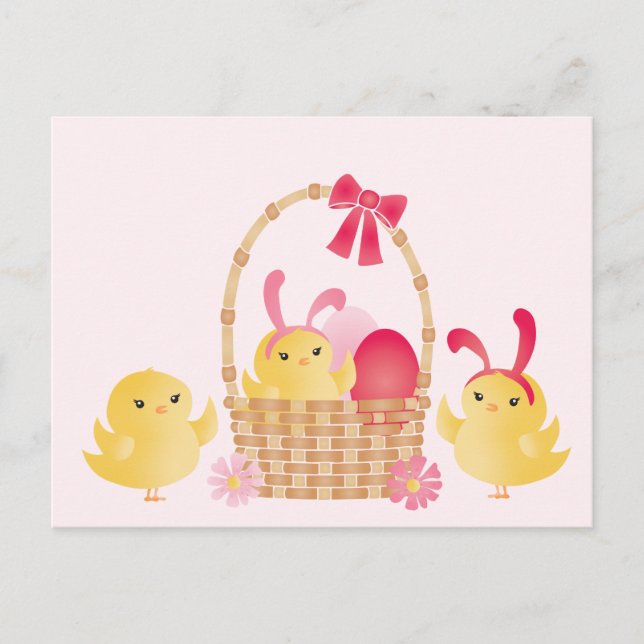 Girly Happy Easter Chicks Pink Card (Front)