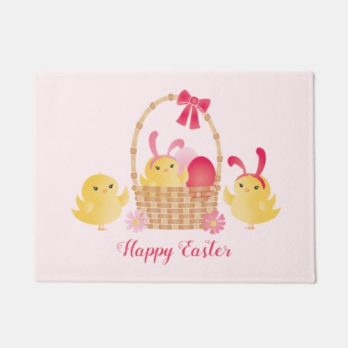 Girly Happy Easter Chicks Pink Doormat