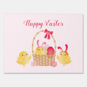 Girly Happy Easter Chicks Pink Sign