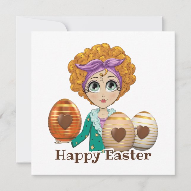 Girly Happy Easter Chocolate Egg Flat Card (Front)