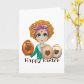 Girly Happy Easter Chocolate Egg Greeting Card (Yellow Flower)