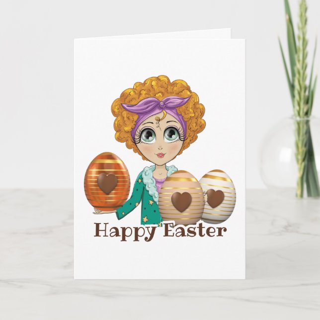 Girly Happy Easter Chocolate Egg Greeting Card (Front)