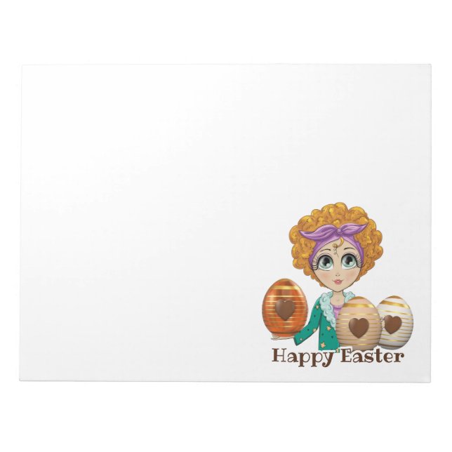 Girly Happy Easter Chocolate Egg Large Notepad (Front)