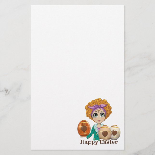 Girly Happy Easter Chocolate Egg Stationery (Front)