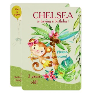 Girly Happy Monkey Birthday Invite