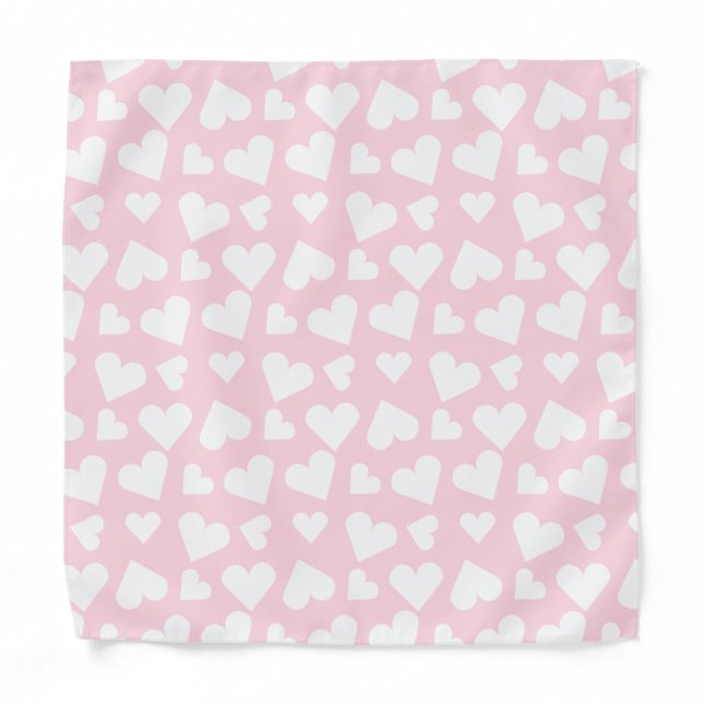 Girly Heart Pattern Pink White Bandana (Front)