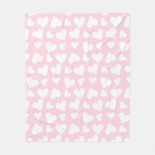 Girly Heart Pattern Pink White Fleece Blanket