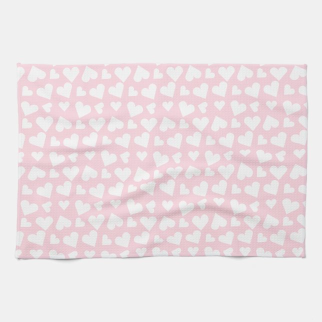 Girly Heart Pattern Pink White Kitchen Towel (Horizontal)