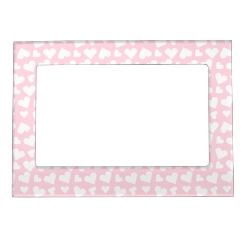 Girly Heart Pattern Pink White Magnetic Frame