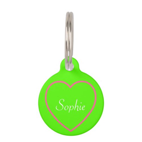 Girly Heart Pink and Green Round Pet Tag