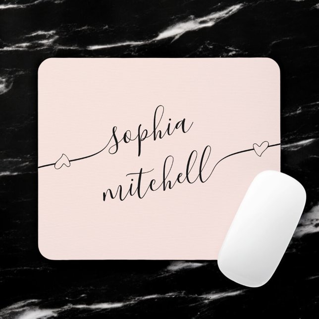 Girly Heart Script Blush Pink Mouse Pad (Creator Uploaded)