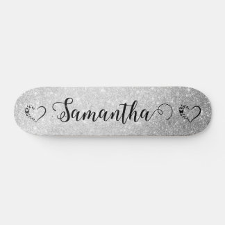 Girly heart silver glitter custom SKATEBOARD