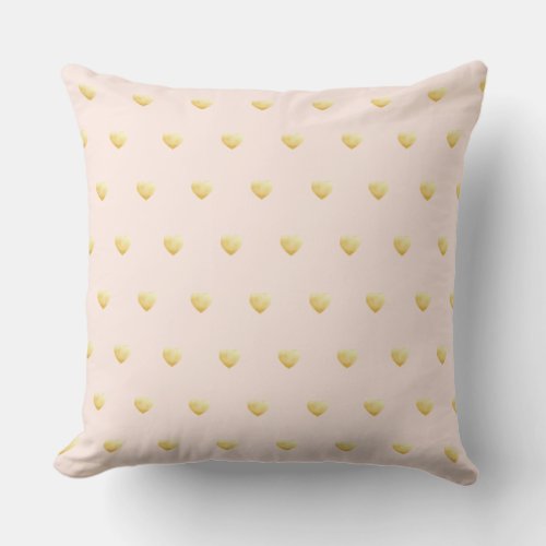 Girly Hearts Blush Pink Gold Throw Pillow