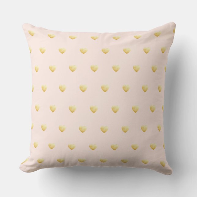 Girly Hearts Blush Pink Gold Throw Pillow (Front)