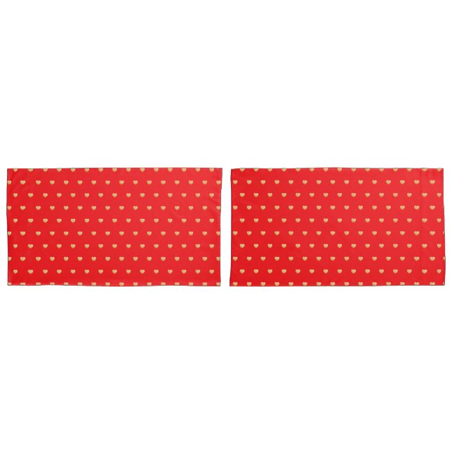 Girly Hearts Gold Faux Foil Red Pattern Pillow Case (Front-Set)