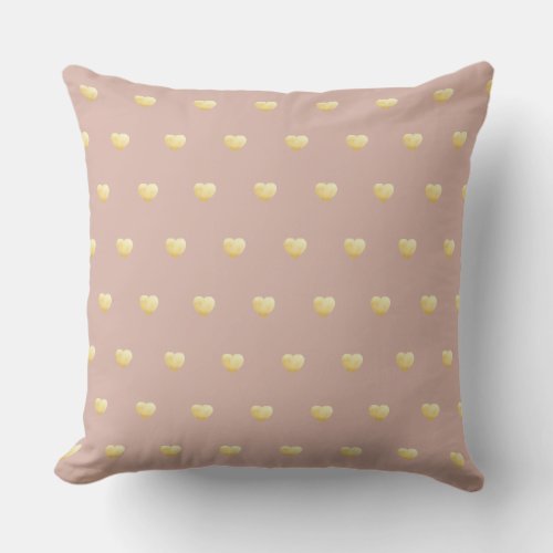 Girly Hearts Gold on Dark Blush Pink Outdoor Pillow