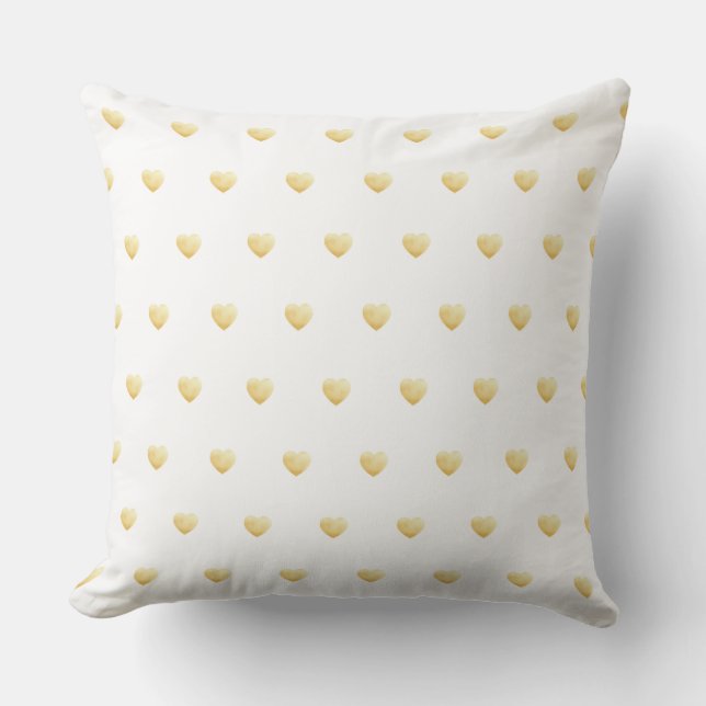 Girly Hearts Gold on White Outdoor Pillow (Front)