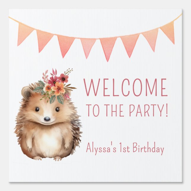 Girly hedgehog, kids birthday Double-sided Yard Sign (Front)