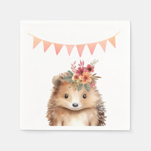 Girly hedgehog, kids birthday napkins