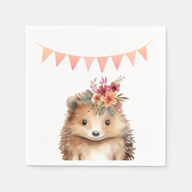 Girly hedgehog, kids birthday  napkins (Front)