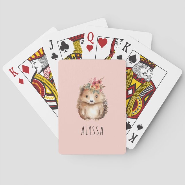 Girly Hedgehog Personalized Poker Cards (Back)