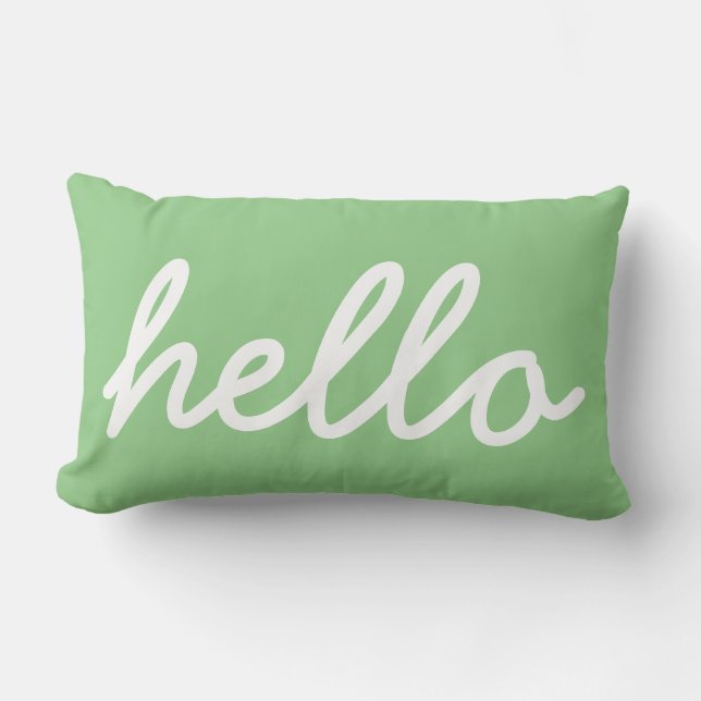 Girly Hello Mint Typography Lumbar Pillow (Front)