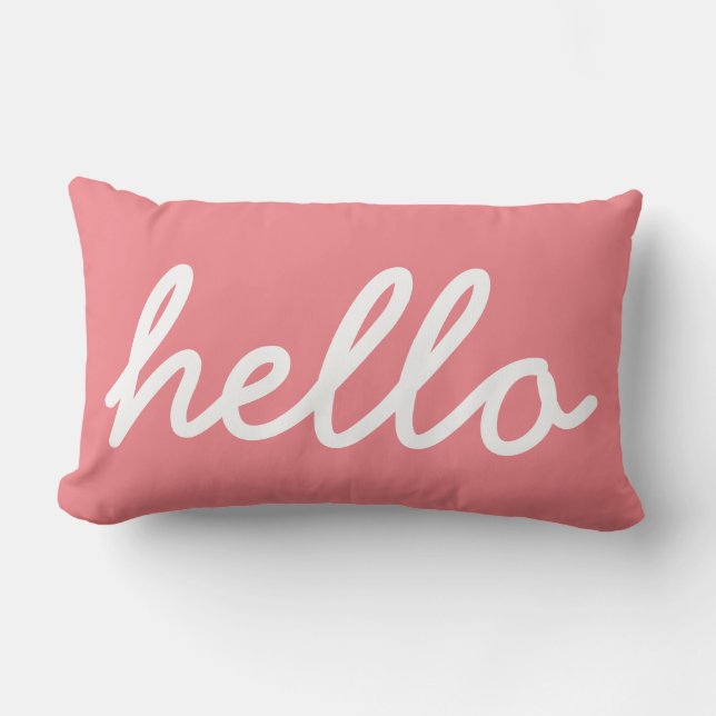 Girly Hello Typography Lumbar Pillow (Front)